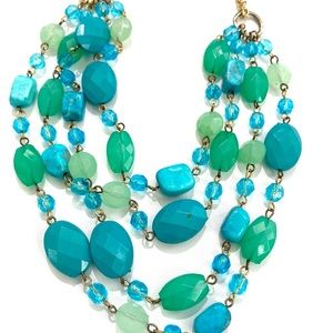 Retro multi-strand blue, aqua necklace.